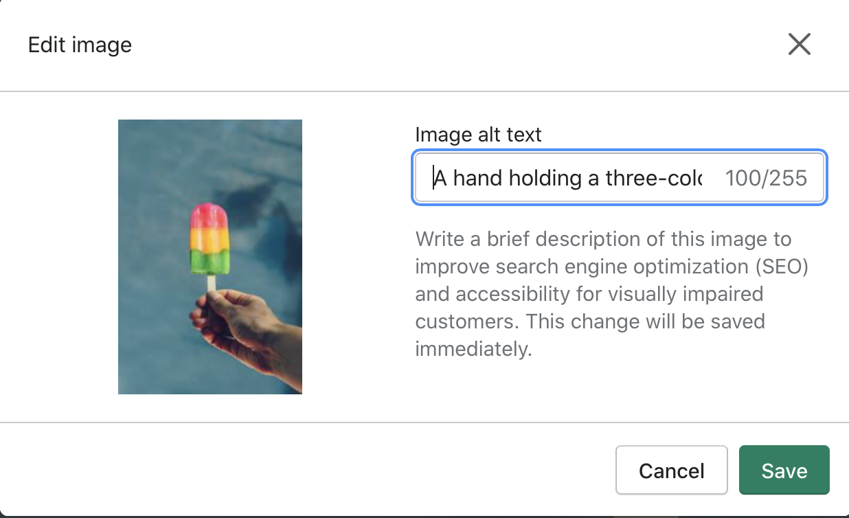 How to change the alt text for images in Shopify.