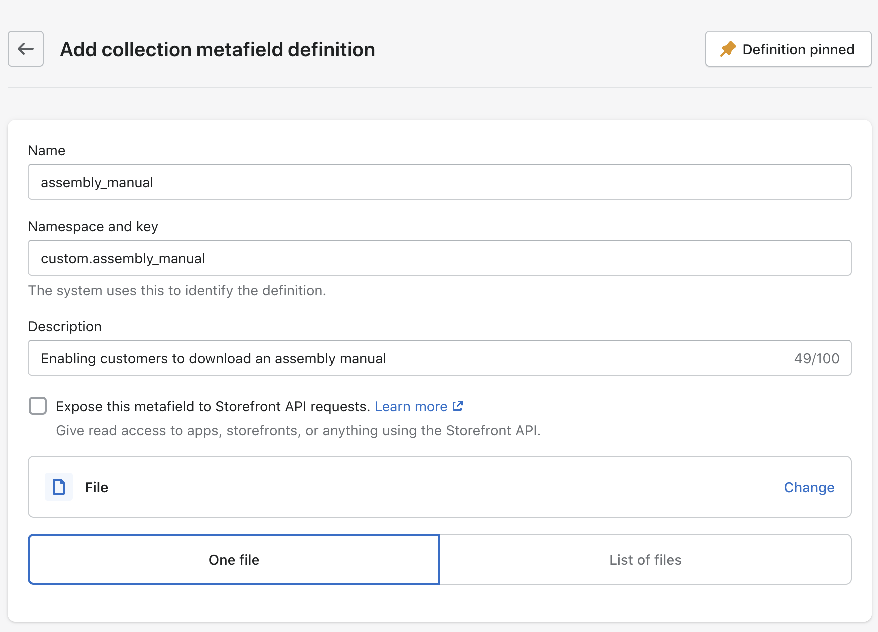 Creating a collection metafield – setting up a metafield