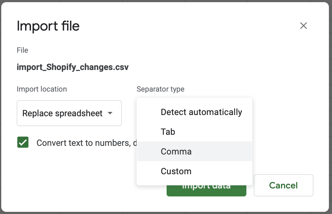 Importing CSV file to Google Sheets