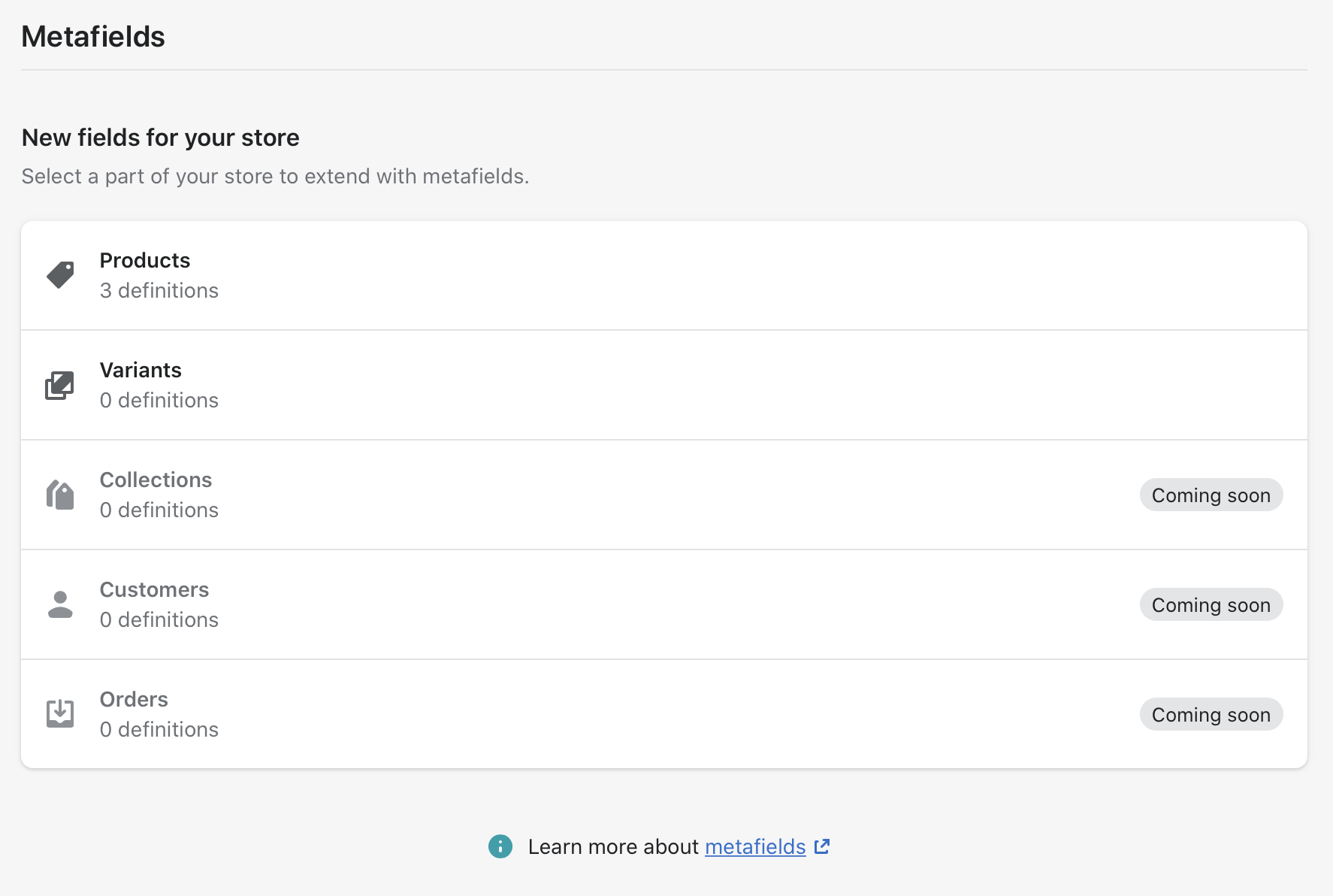 Metafields in settings