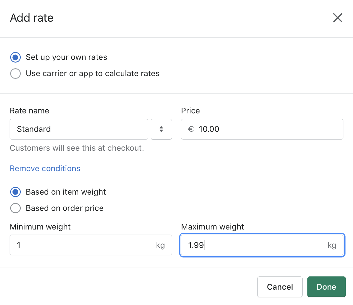 Adding a shipping zone rate on Shopify
