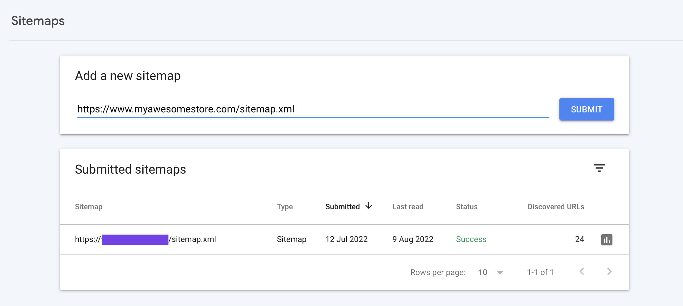 Submitting a new sitemap to Google Search Console